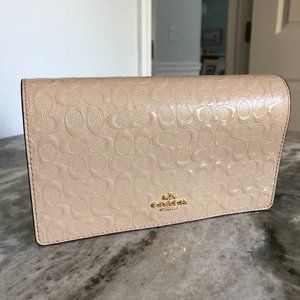 Debossed Patent Leather Foldover Crossbody Clutch